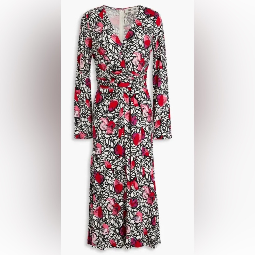 Diane Von Furstenberg Red and Black Long Sleeve Dress